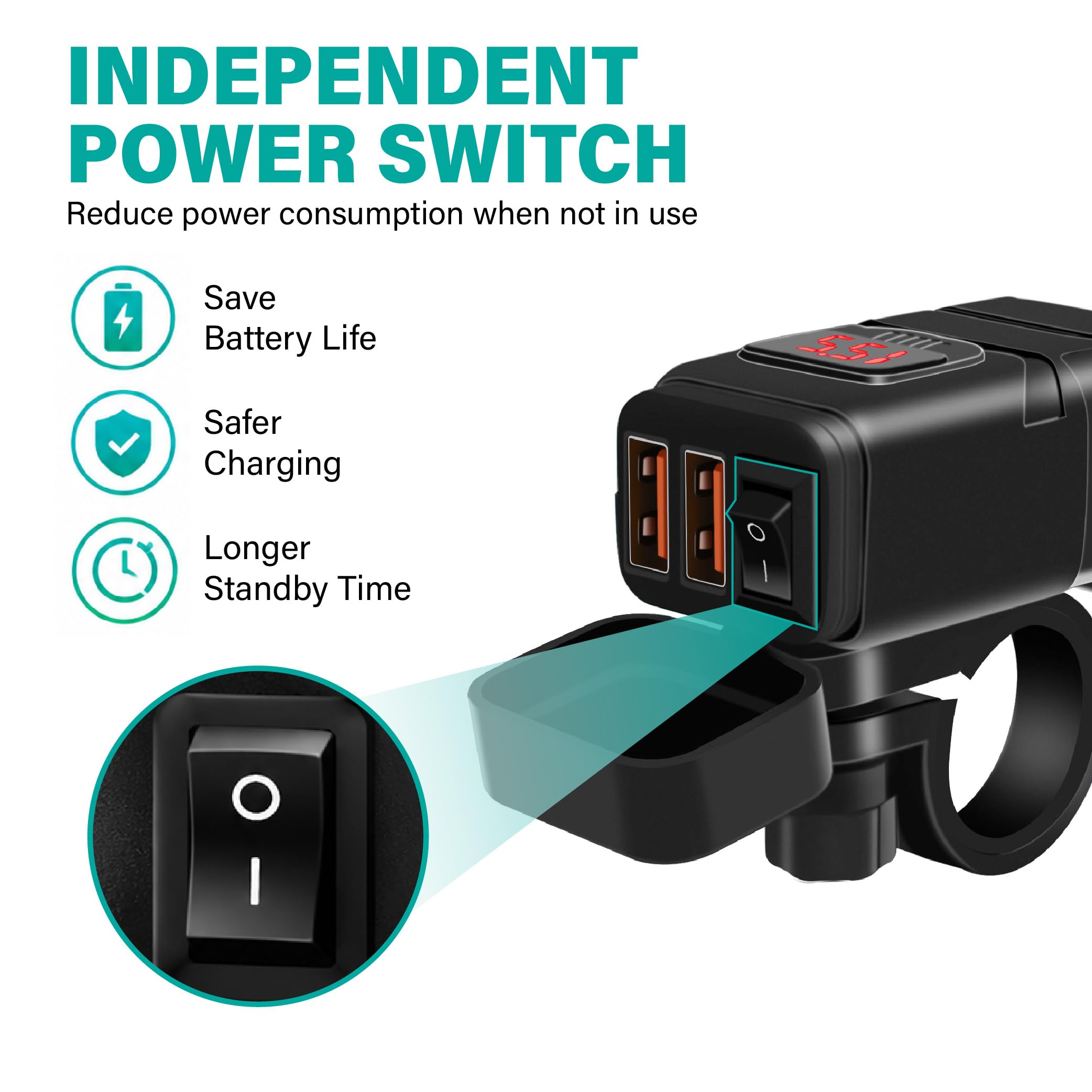 Cargador USB Moto para BMW CE 04 2022-2024, 2 Puertos USB Pantalla de Voltaje Interruptor Independiente Impermeable