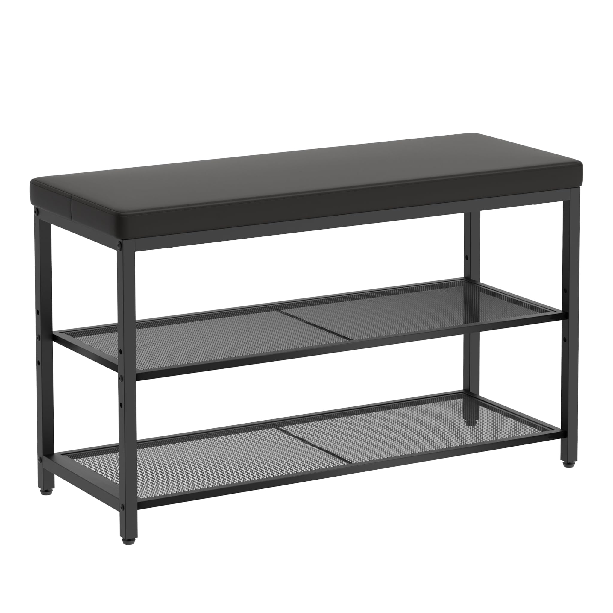 Mondeer Schuhregal mit sitzbank Polsterauflage schwarz 80x30x50 | Schuhgitter verstellbar. Kunstleder, leicht reinigbar. Metall stabil , Schuhaufbewahrung. Für Flur, Diele, Wohnzimmer.