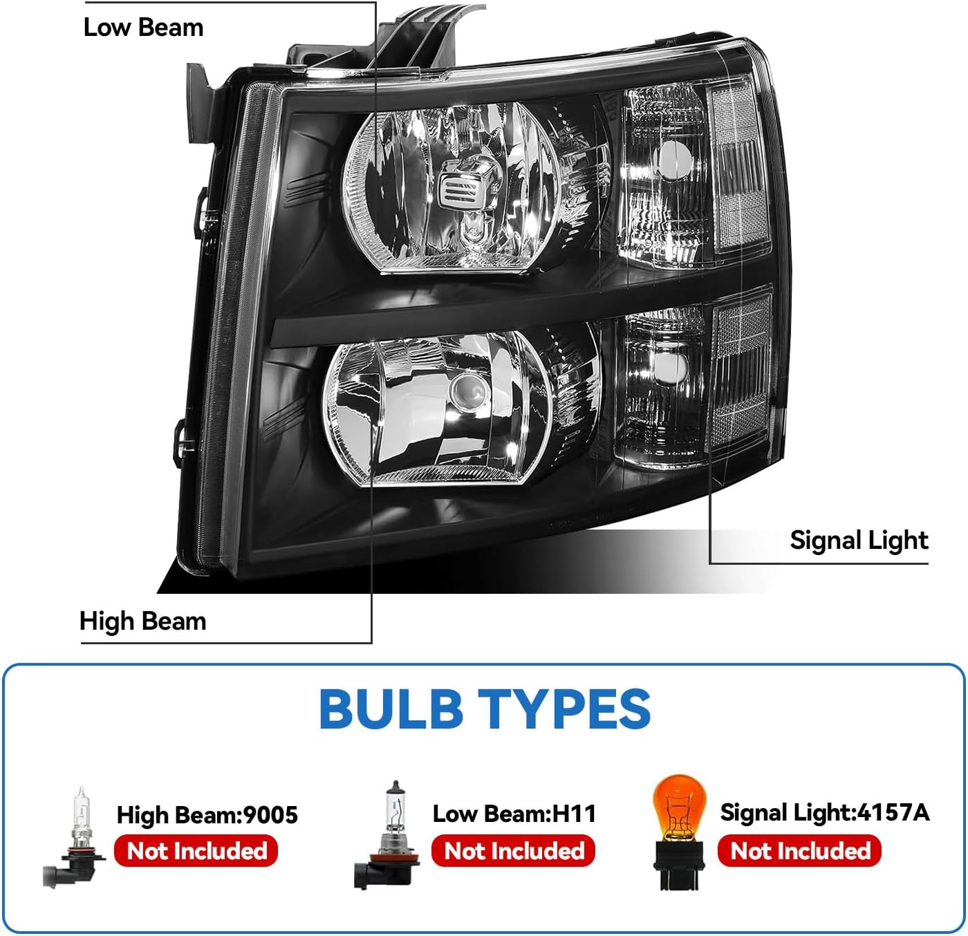 Front Headlight Assembly For 2007-2013 Chevy Silverado 1500 & 2007-2014 Chevy Silverado 2500 3500 Pickup - Replacement Headlamp, Front Bumper Lights