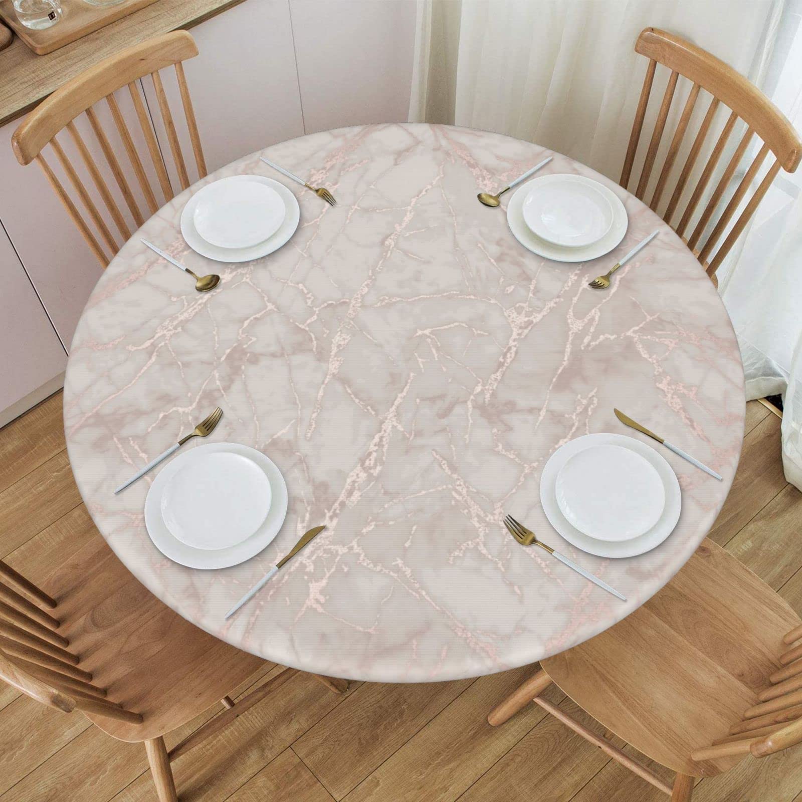 Nappe Ronde En Marbre Avec Bord élastique, Fond Marbre Rose Et Pêche