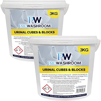 PW PROWASHROOM Urinal Channel Blocks 2 x 3KG - Lemon Fragrance - Non PDCB - Slow Dissolving - 30 Day Control