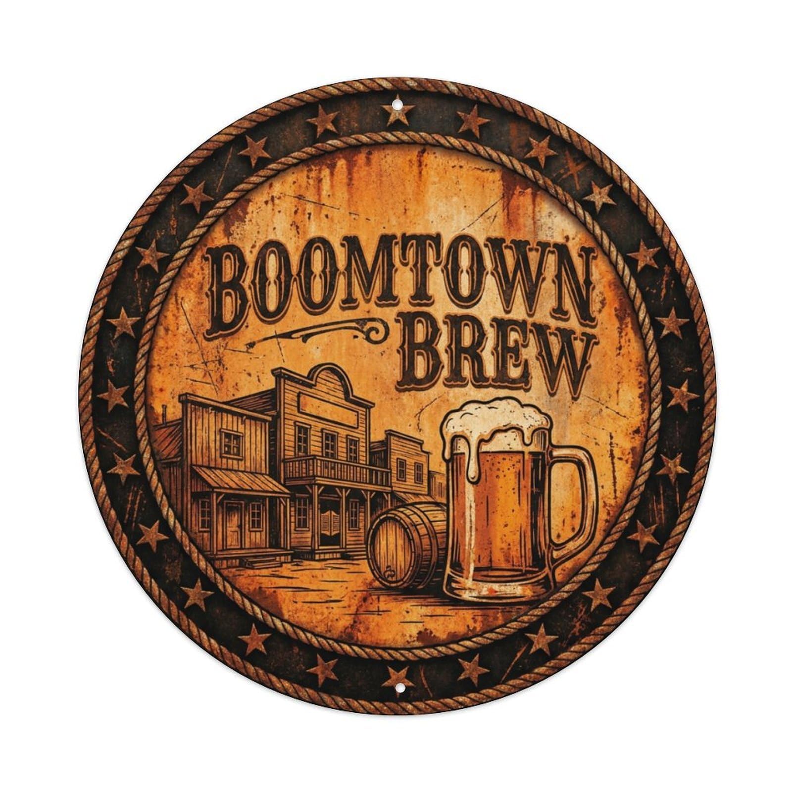 Vintage Beer Western Cowboy Boomtown Brew Retro Bar for Metal Tin Sign