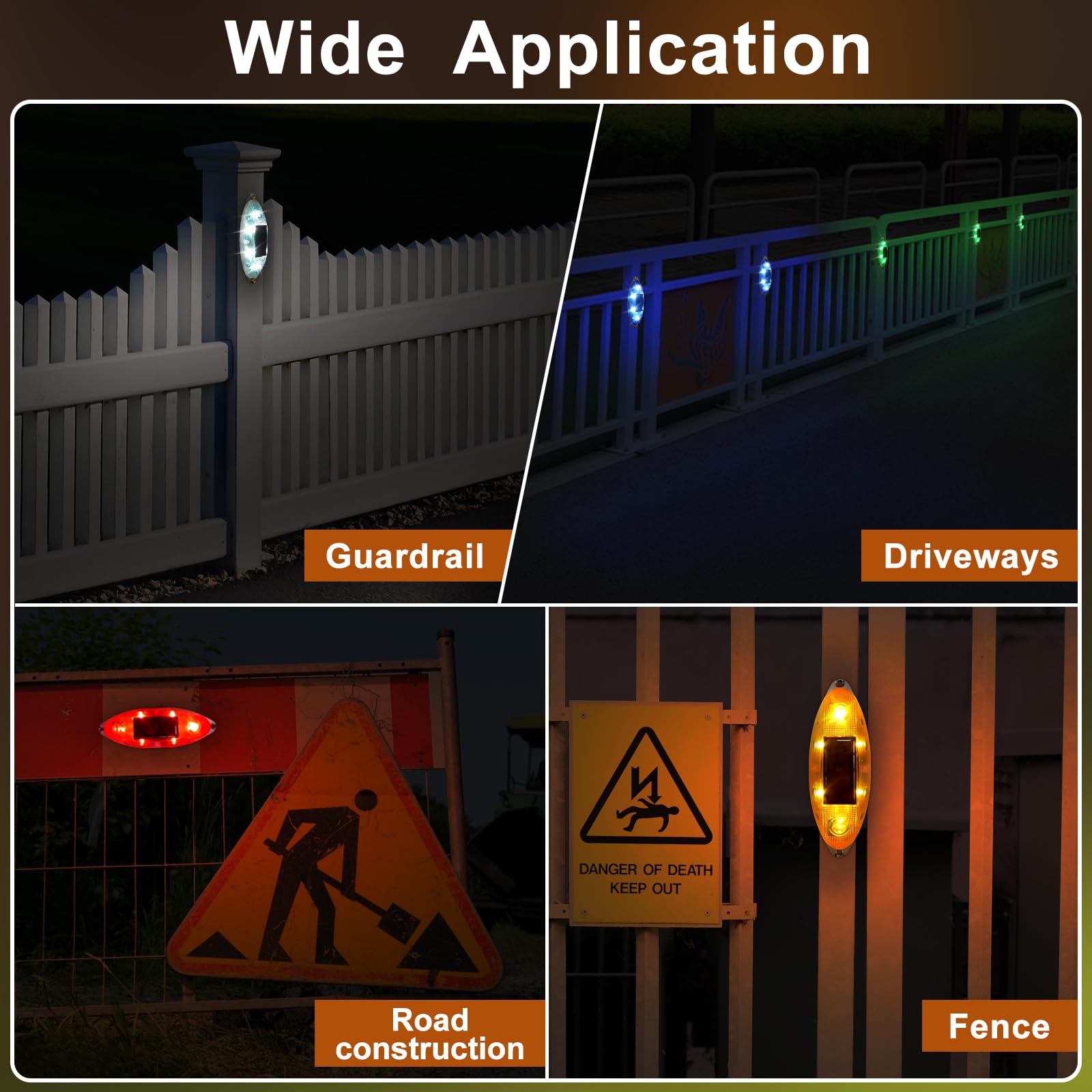 Aolyty Lot de 4 lampes solaires stroboscopiques d'avertissement d'extérieur clignotantes de sécurité lumineuses IP54 étanches pour chantier, trafic, quai, marin, panneau d'arrêt (jaune)