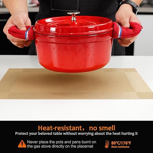 Miniatura 5 de Juego de 12 manteles individuales de PVC lavables y lavables para mesa de cocina, resistentes al calor, antideslizantes, de vinilo tejido, para