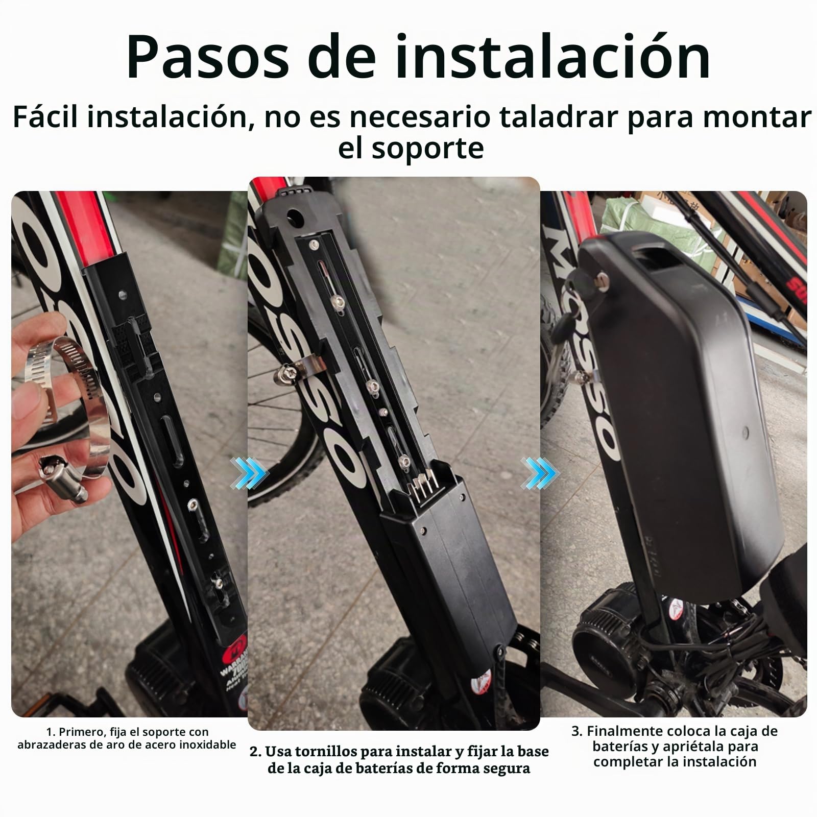 Soporte para batería de bicicleta eléctrica, aleación de aluminio, caja de batería para bicicleta eléctrica Hailong Polly (negro)
