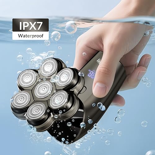 Miniatura 9 de Afeitadoras de cabeza para hombres calvos, maquinilla de afeitar eléctrica de arco 7D con cabeza magnética desmontable, impermeable, en seco y