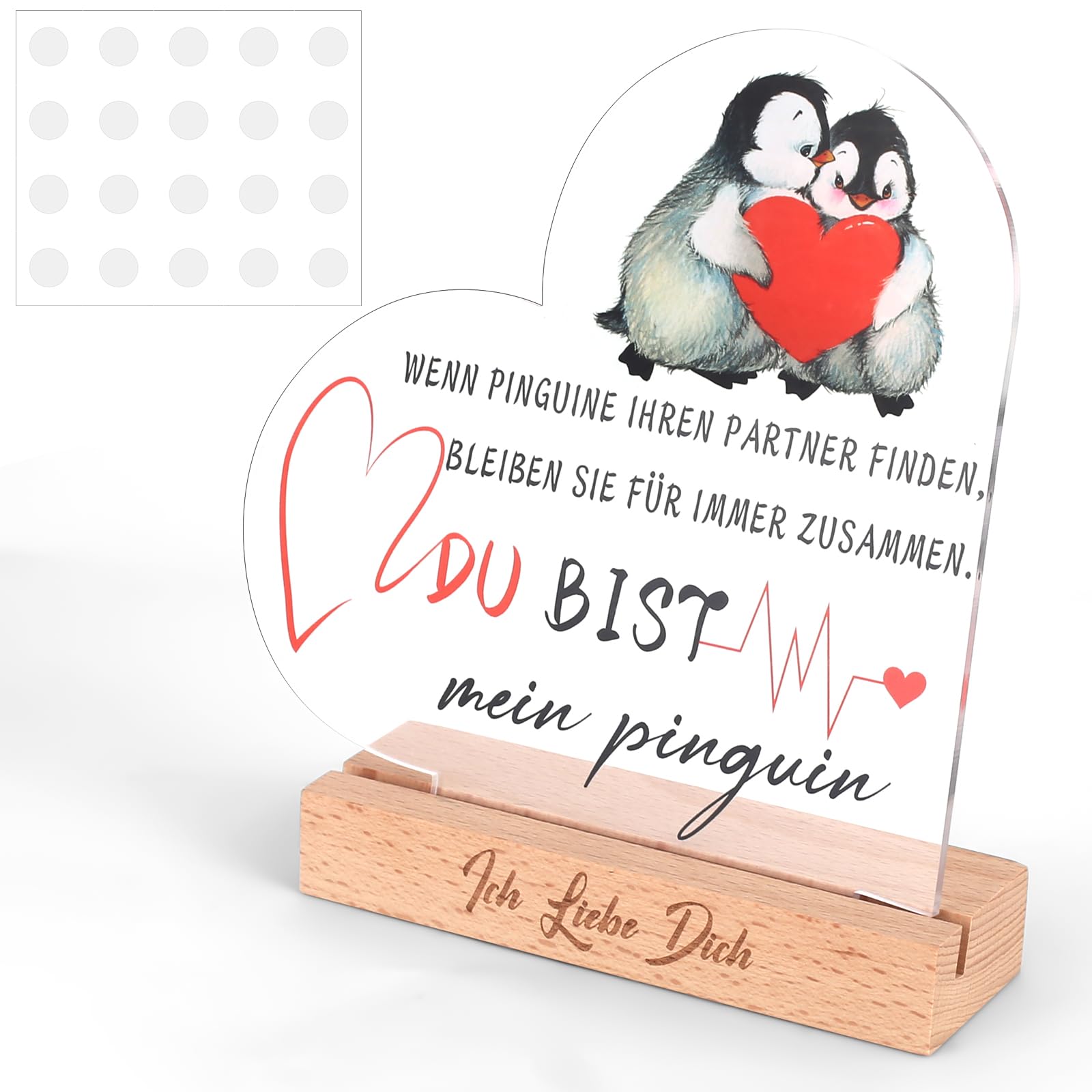 AYSYR Geschenke für Frauen/Männer/Paar, Pinguin Geschenk für Jahrestag Hochzeitstag, Acryl Holzschilder Heimat, Valentinstag Weihnachten Geschenk für Ihn, Sie, Ehemann, Ehefrau, Ich Liebe Dich