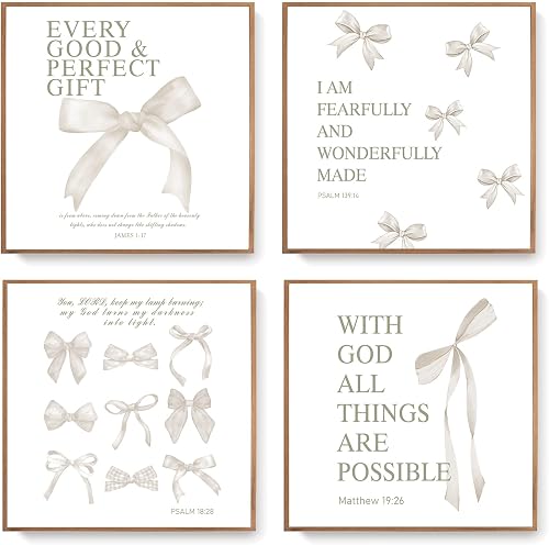 LARTSFRO Coquette Beige Bow Wall Art Decor Posters, Beige Bow Christian Room Bed