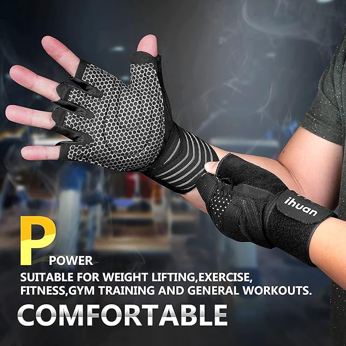 ihuan Ventilated Weight Lifting Gym Workout Gloves With Wrist Wrap Support For Men & Women