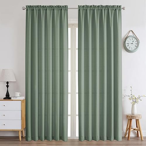 Miniatura 50 de Chyhomenyc Cortinas Rojas Navideñas de 84 Pulgadas de Largo Juego de 2 Paneles, Lino Sintético Texturizado Semi Filtrante de Luz Suave Aireado