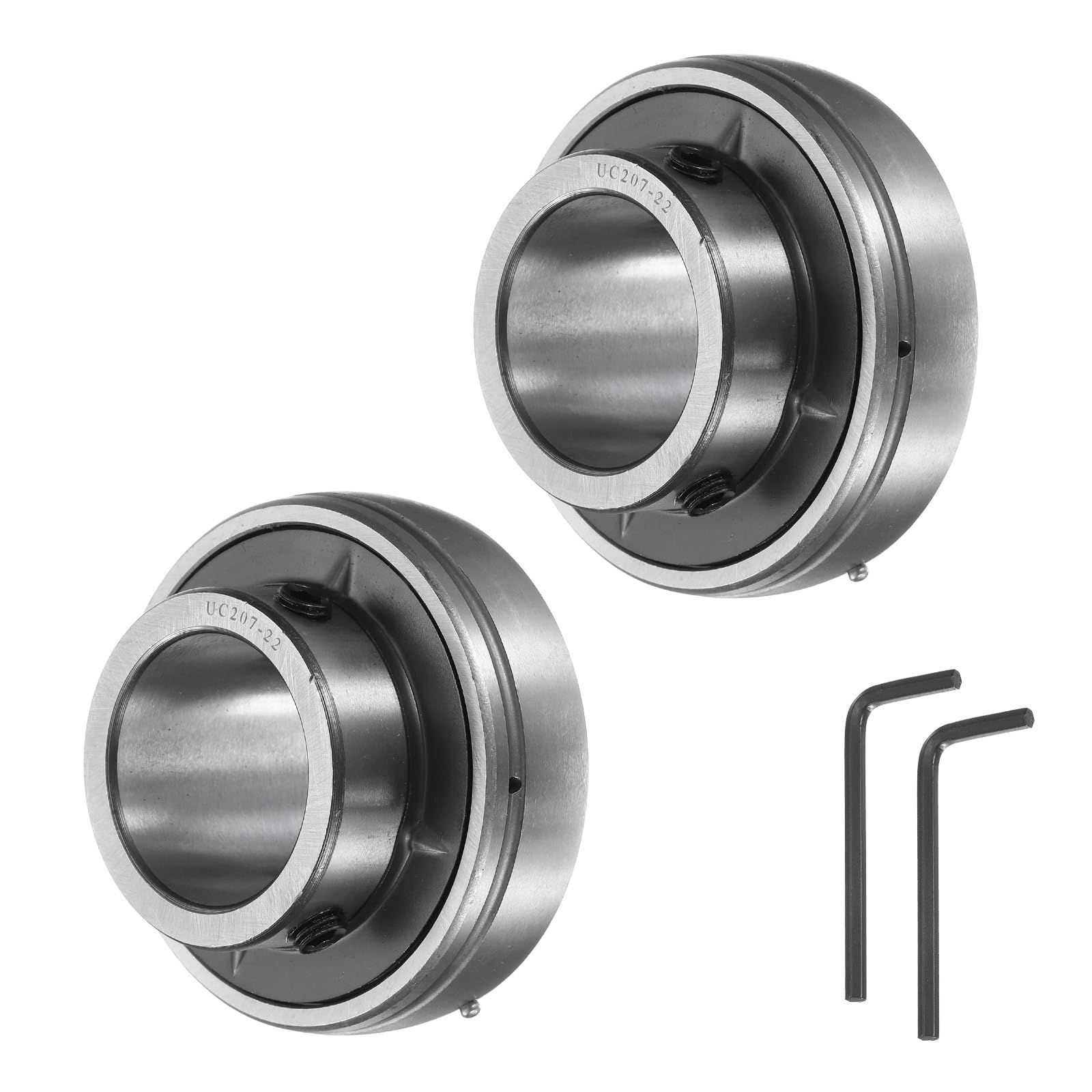 QUARKZMAN 2Pcs UC207-22 Roulements à Semelle 1-3/8" Unités de Roulement de Trou en Acier Chromé (Gcr15) Logement de Roulement Monté en Bride avec Clé