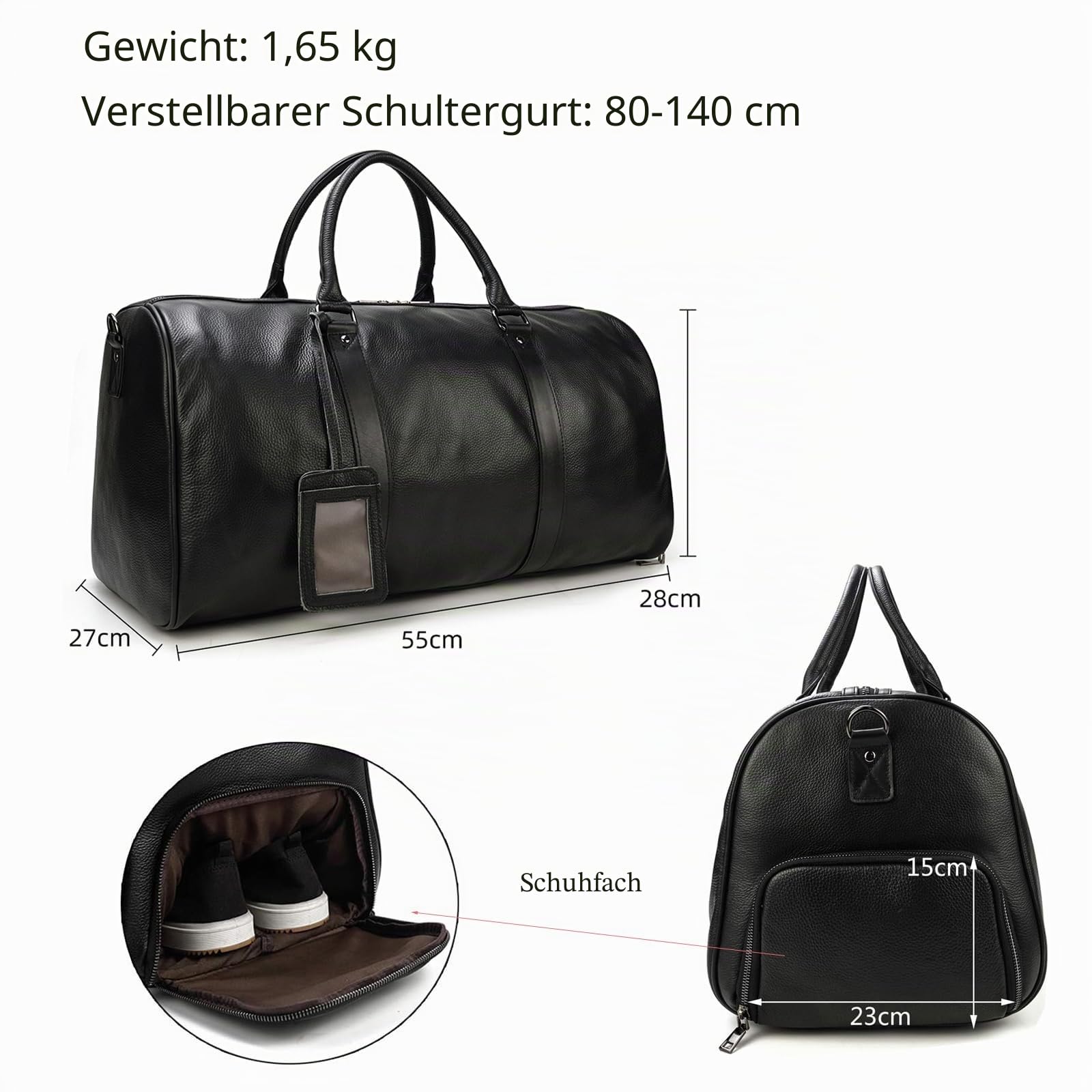 LUUFAN Leder Reisetasche große Kapazität Duffel Gepäcktasche mit Schuhfach, Männer Frauen Umhängetasche für Wochenende Urlaub Geschäftsreise