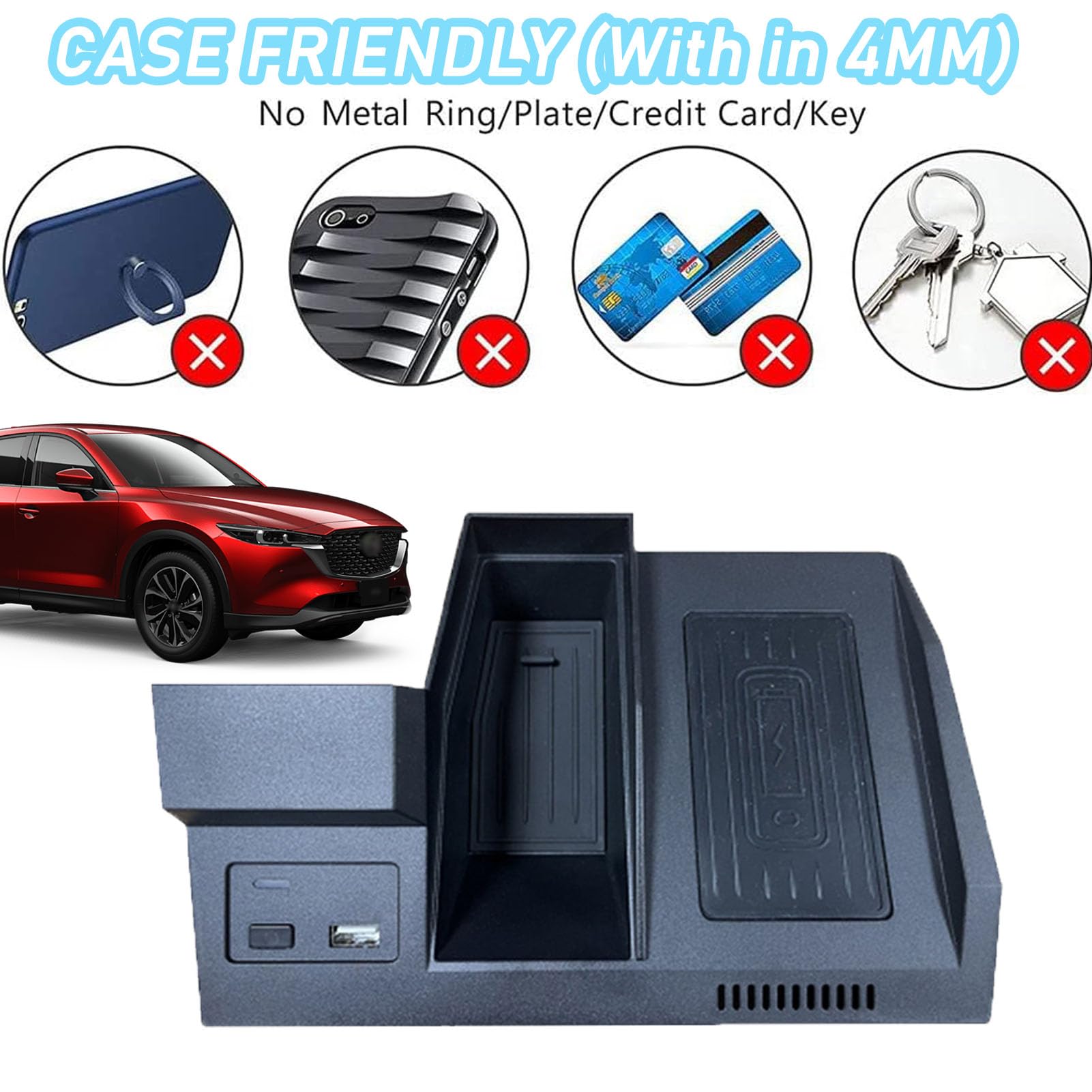 Caricabatterie Wireless per Auto per Tutti i Modelli Cx-5 Accessorio con 15 W Wireless e USB Qc3.0 Ricarica Rapida Regalo per la Famiglia