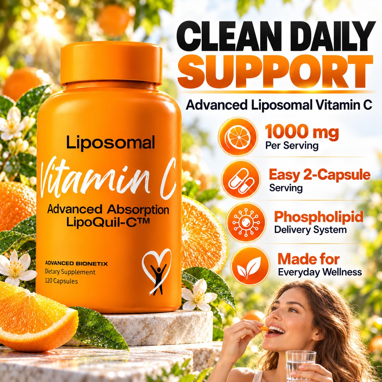 Advanced Bionetix Liposomal Vitamin C Supplement | LipoQuil-C™ Enhanced Absorption Technology | 120 Capsules 1000mg High Dose Fat Soluble Vita C | Immune Support Collagen Support — Amazon image 6
