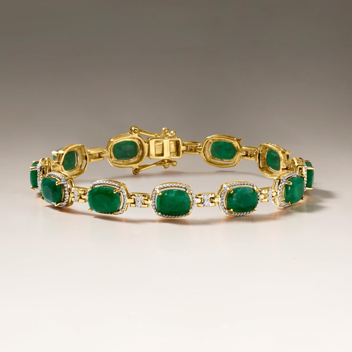 Ross-Simons 13.00 ct. t.w. Emerald and .21 ct. t.w. Diamond Bracelet in 18kt Gold Over Sterling