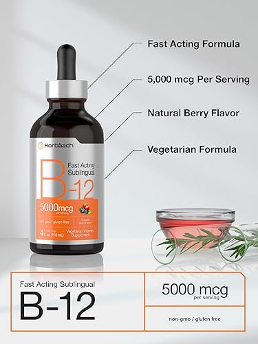 Miniatura 4 de B-12  5000mcg  4oz  Vitamina líquida sublingual de acción rápida sabor a bayas naturales  Fórmula vegetariana, sin OMG y sin gluten  por Horbaach