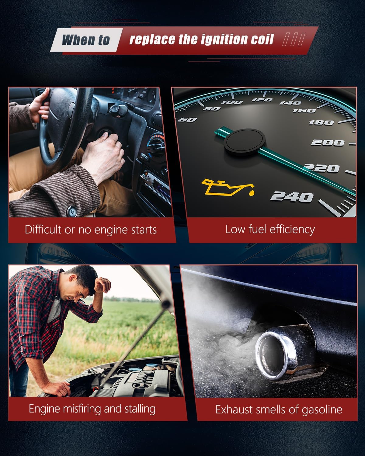 OKLPF Ignition Coil Pack UF652 with Iridium Platinum Spark Plugs - 4-Piece Set,Compatible with Kia Rio,Kia Soul, Hyundai Accent, Hyundai Veloster1.6L L4