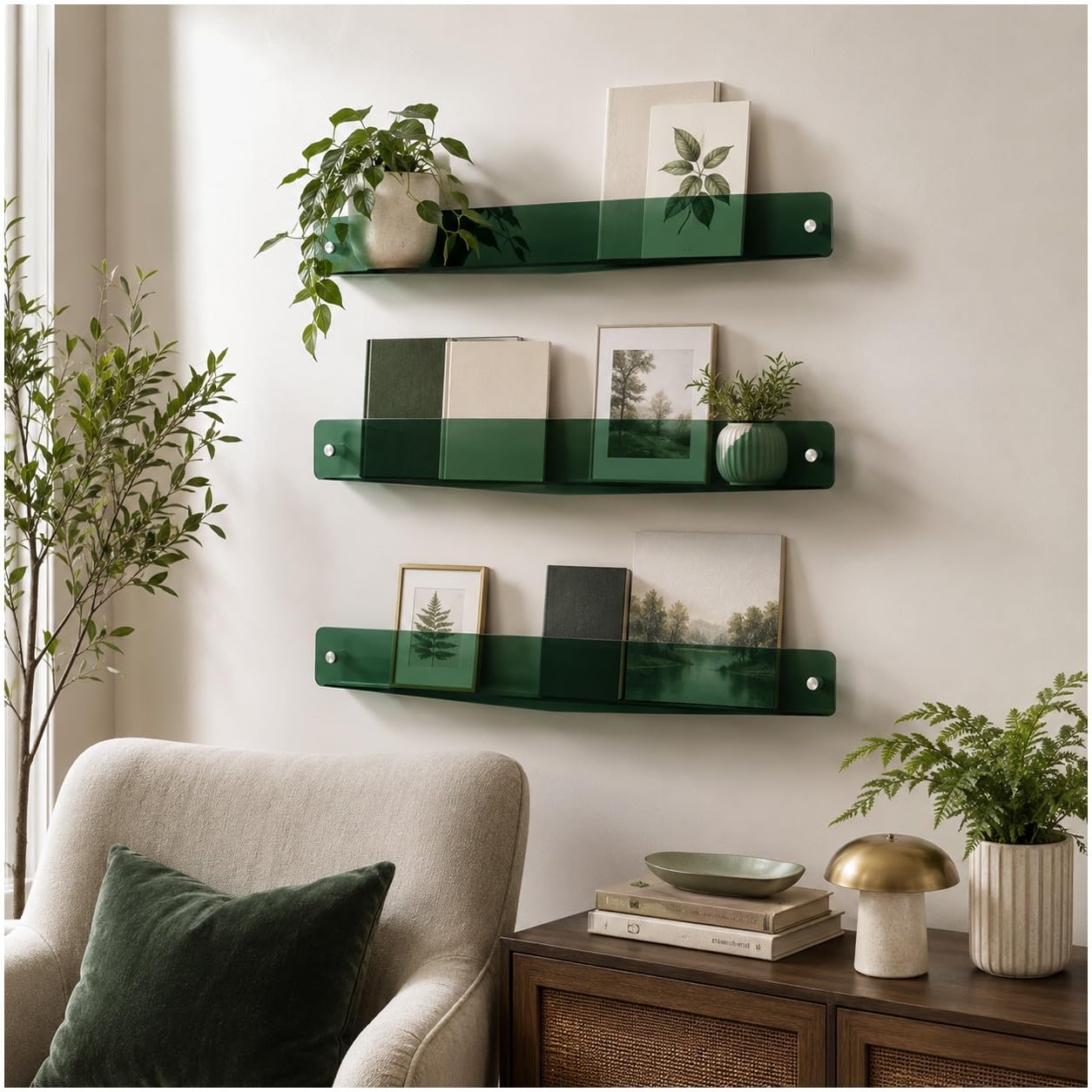 Bananaww Acrylic Wall Bookshelf, Clear Floating Display Shelves, Wall Mounted Picture Ledge for Children’s Books, Magazines, Vinyl Records, Photos and Home Décor