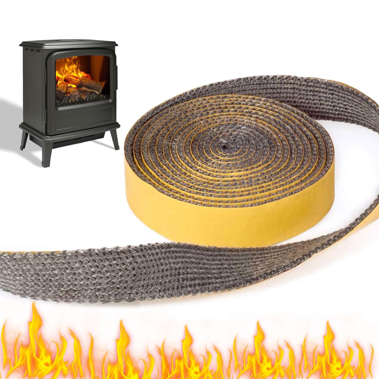 25mm×3mm×3m Stove Rope Fire Rope for Wood Burning Stove Oven Door Seal Sealing Flat Tape Insulating Sealing Tape for Sealing Furnace Pipes Fireplace Doors and Oven Doors