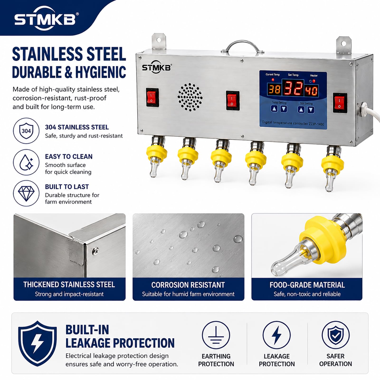 Distributore Automatico di Latte per Animali con Controllo della Temperatura, Alimentatore A Parete in Acciaio Inox A 6 Tettarelle con Pompa di Circolazione, Distributore di Latte E Acqua per