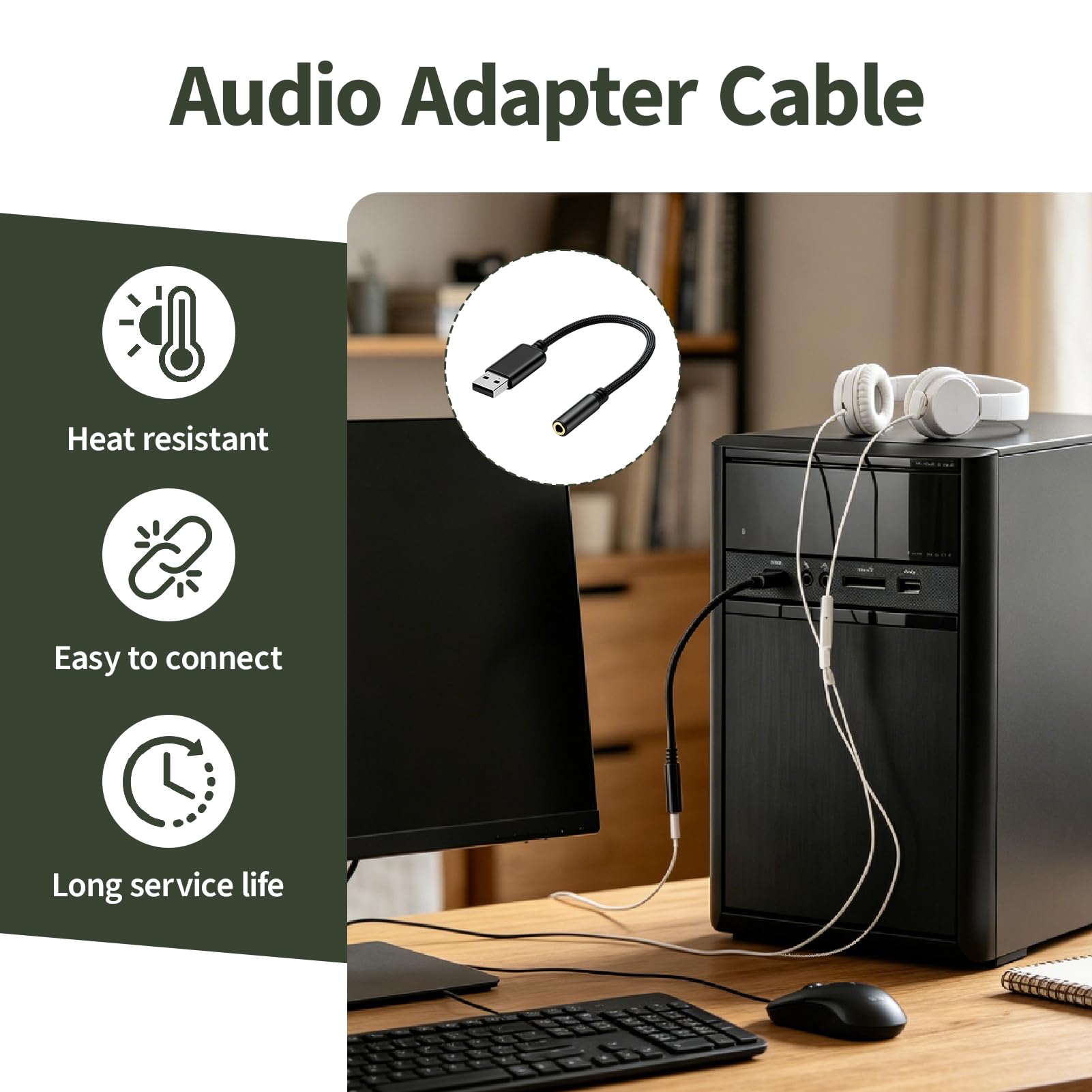 Adaptador USB Jack 3.5mm, Tarjeta Sonido Externa USB con Entrada y Salida TRRS, Soporta 24 Bit 96 KHz, Convertidor USB a Auxiliar para Auriculares y Micrófono para PC Portátil Mac Linux PS5 PS4 Switch