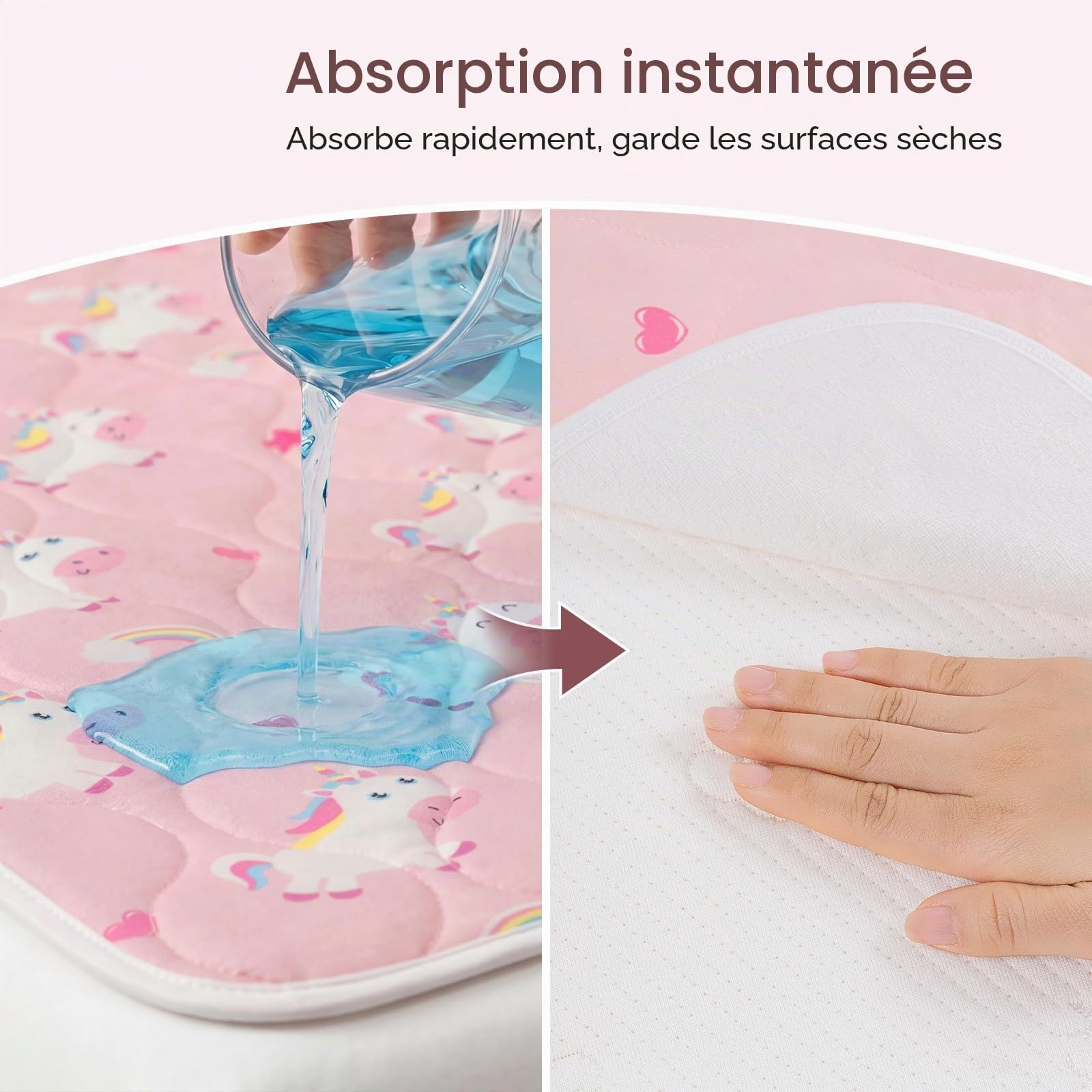Alèse Protège Matelas Lavable 90x75 cm Lot de 2 Couvre-Matelas Imperméable Bébé & Enfant-Absorbant, Respirant, Anti-Fuite pour Lit, Incontinence, Sueur et Liquides Licorne Rose