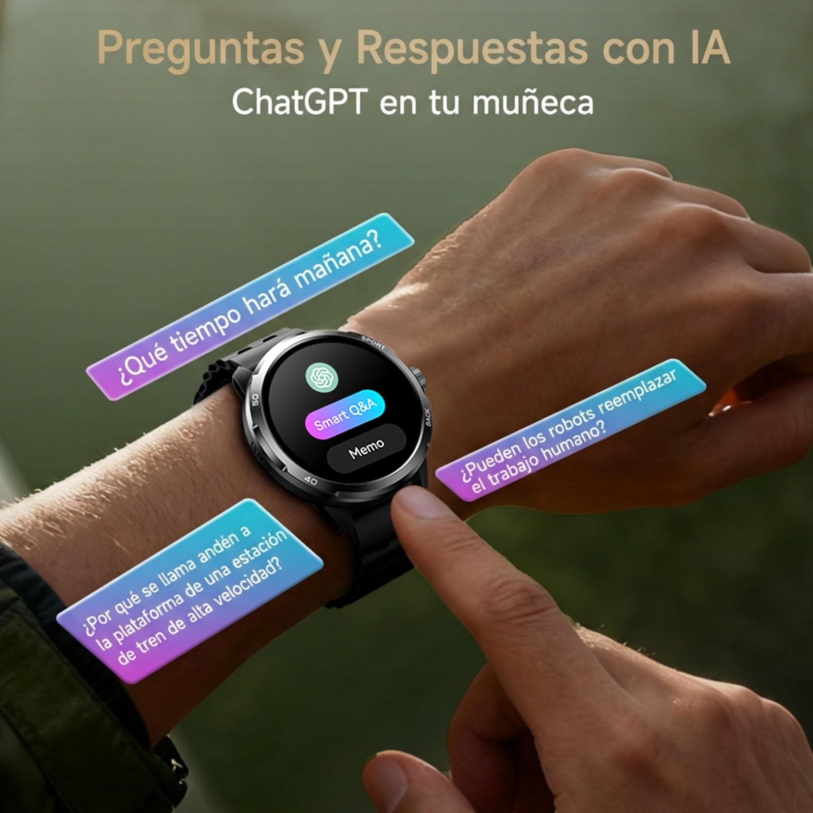 Watch Pro - Reloj inteligente para hombre militar con GPS, brújula, ChatGPT, llamadas Bluetooth, frecuencia cardíaca, reloj deportivo con más de 100 modos deportivos