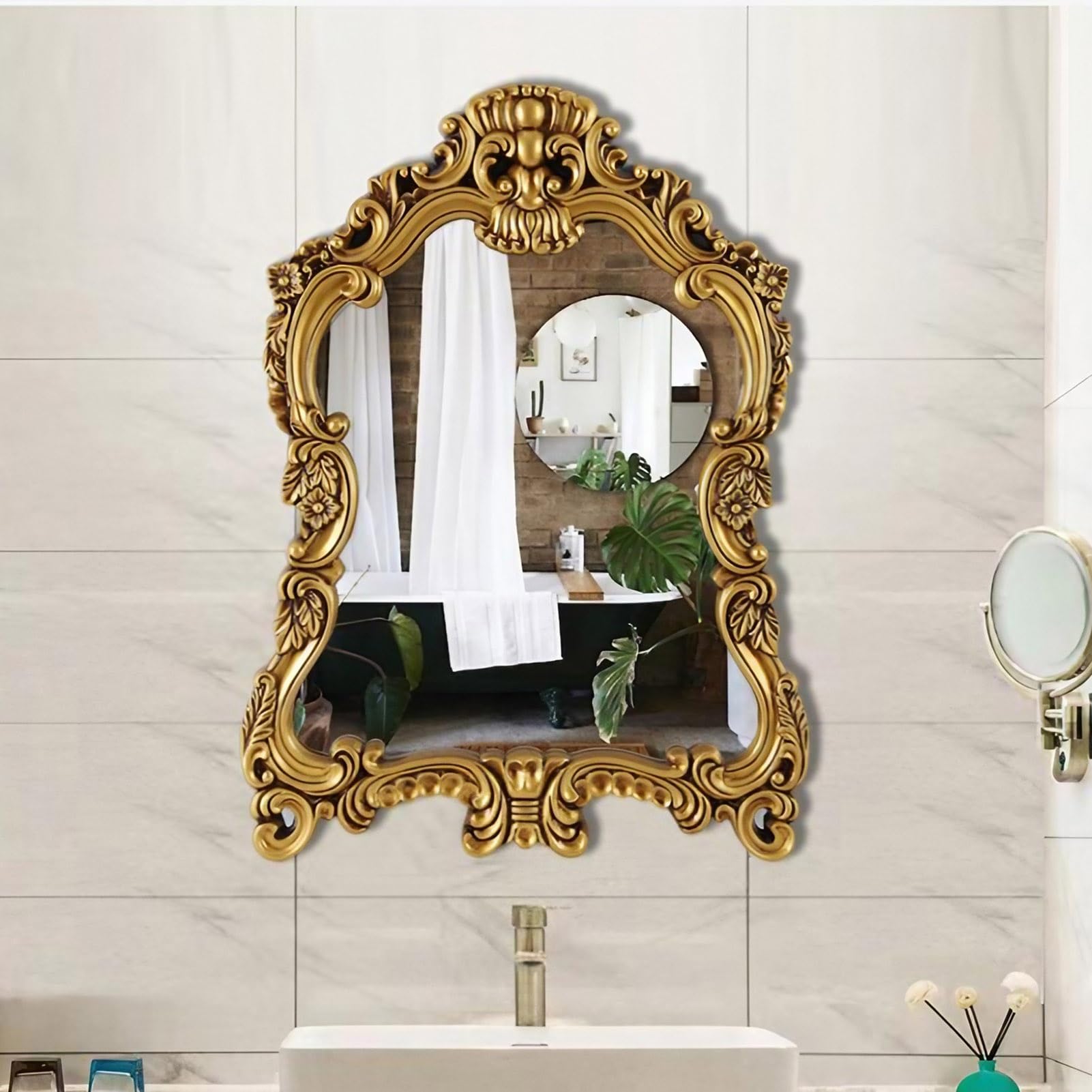 FGXHHS Vintage Baroque Decorative Mirror, Victorian Chic Antique Mirror for Fireplace Entryway Living Room Hallway Bathroom(Antique Gold)