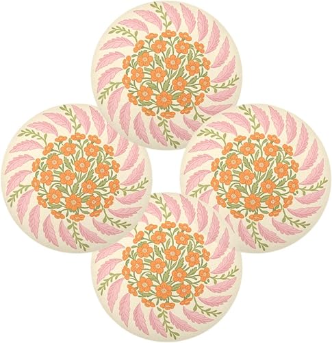 Miniatura 2 de Vintage Orange Bouquet Style Summer Round placemats PVC Reusable placemat individuales para mesa de comedor Elegantes 15.4x15.4in Set of 6
