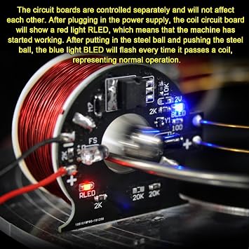 6 Coil Ring Electromagnetic Accelerator, Circular Accelerator Brushless Cyclotron Motor, Physics Aid Model, Low Power Coil, Acrylic Material, for Experimental Teaching, Scientific, DIY Gifts