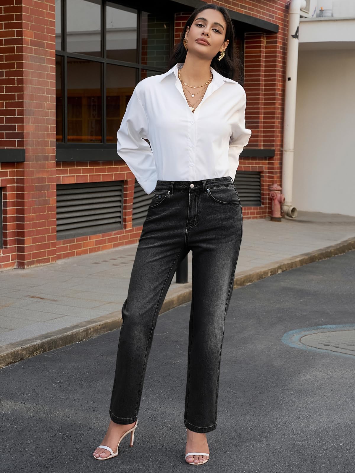 Cicy Bell Jean coupe droite pour femme - Taille moyenne - Pantalon skinny avec poches