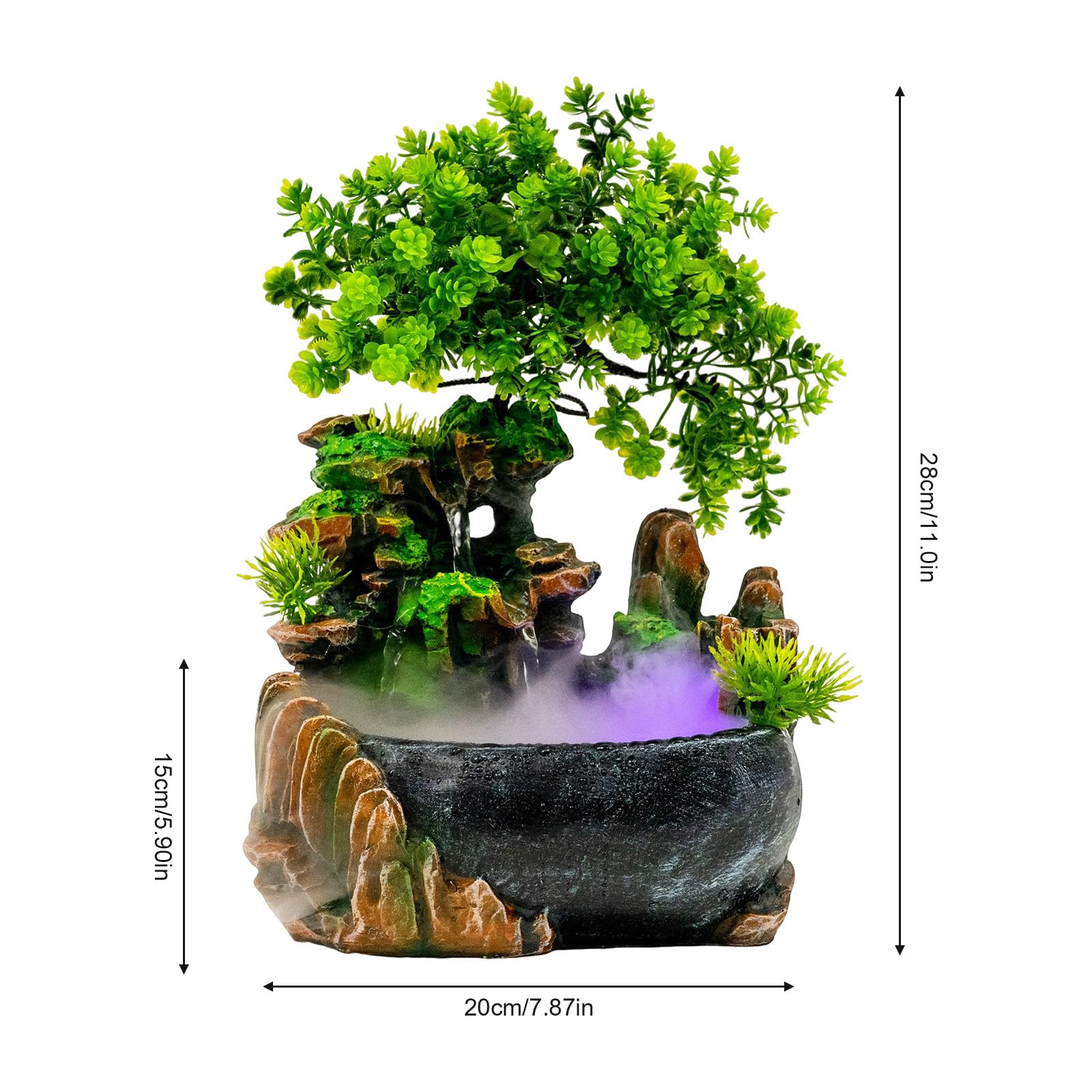 Waterfall Fountain Indoor Rockery Fountain Tabletop with Color LED Light&Water Pump Small Desktop Bonsai Fountains Tabletop Desk Decorations for Home Office Bedroom Spa 220V