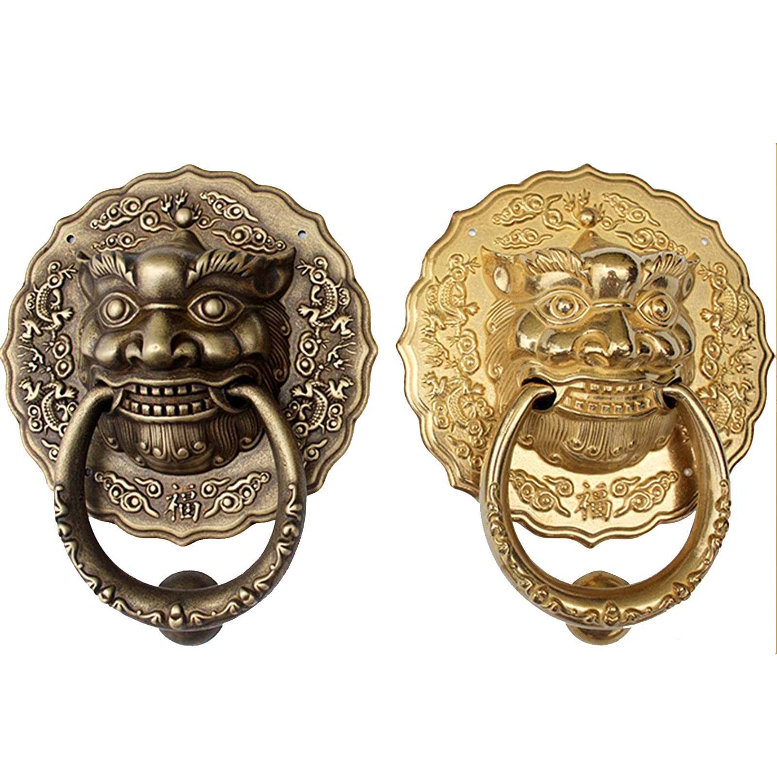 Kołatka do drzwi, Kołatka do drzwi z mosiądzu z głową lwa, retro brązowa głowa zwierzęcia, pierścień do drzwi wejściowych, wisiorek dekoracyjny do bramy dziedzińca(21cm)