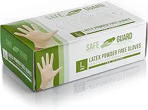 SAFEGUARD Latex Powder Free Gloves, Large, 100 Count (Pack of 1)