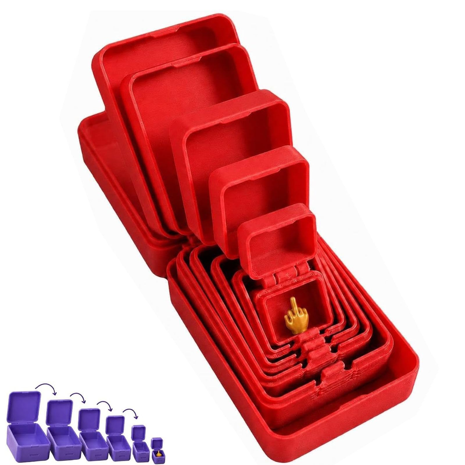 6 Layer Prank Nesting Box with Secret Surprise Middle Finger，Red