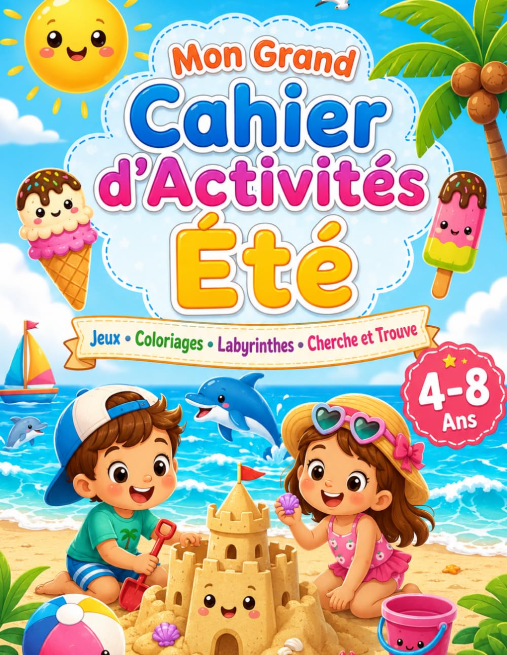 Mon Grand Cahier d’Activités Été: Jeux, Coloriages, Labyrinthes et Cherche & Trouve pour Enfants de 4 à 8 Ans – Activités Amusantes Sans Écran pour les Vacances d’Été