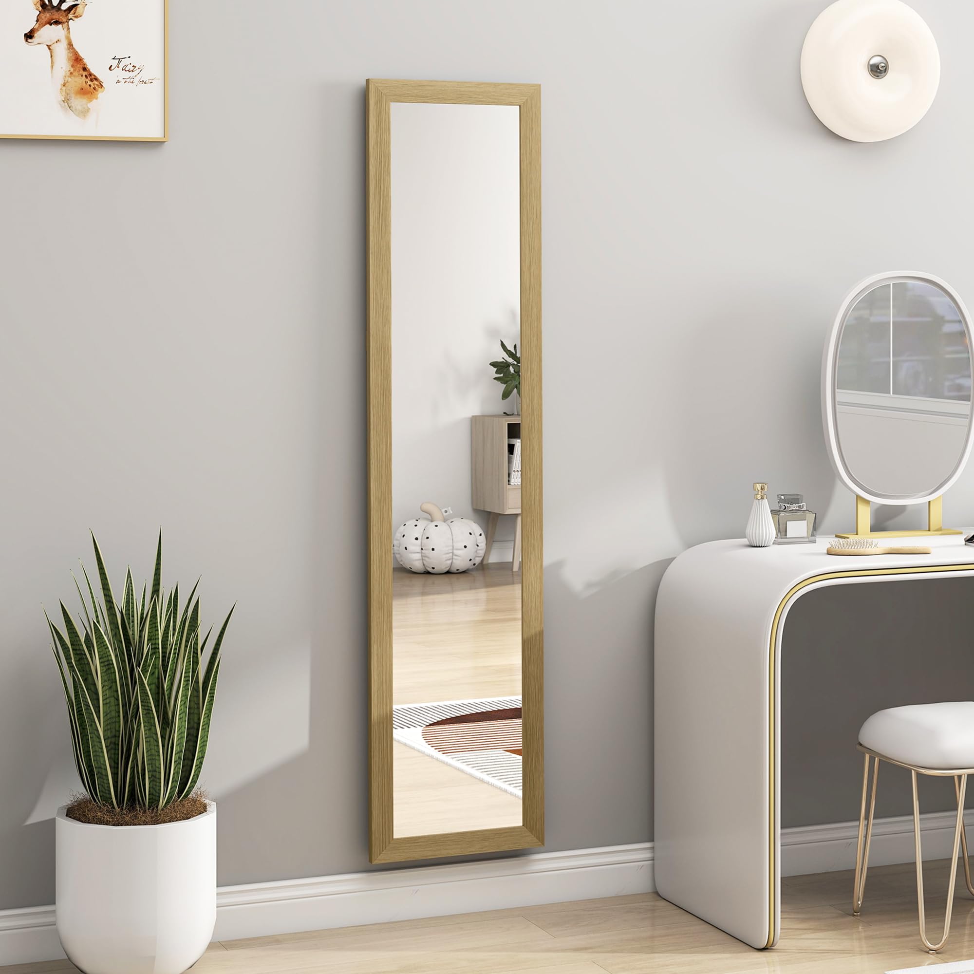 HOMCOM Miroir sur Pied Complet avec Support - Miroir Mural autoportant avec Aspect Bois - Miroir de Dressing - pour Chambre à Coucher, Couloir - Chêne - 37 x 157 cm