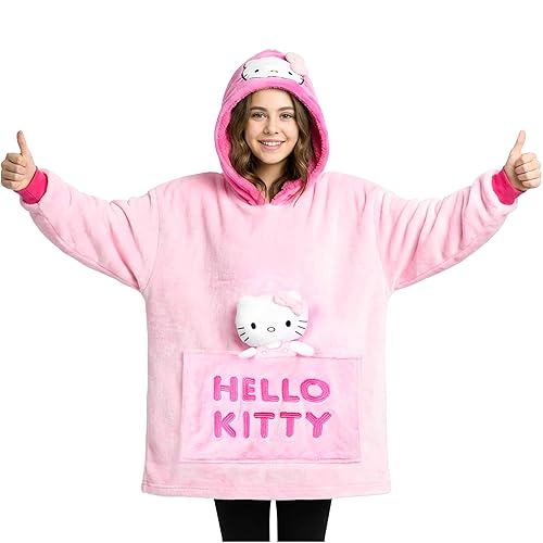 Hello Kitty Sanrio Blanket Hoodie Girls Teens, Kawaii Oversized Fleece