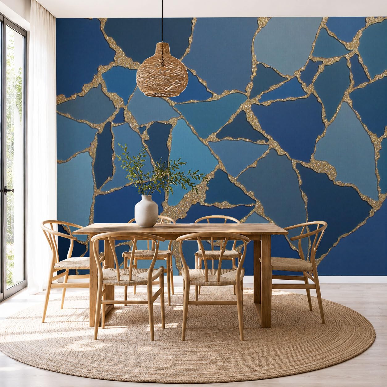 Papier Peint Intissé Marbre Géométrique Bleu Marine Salon
