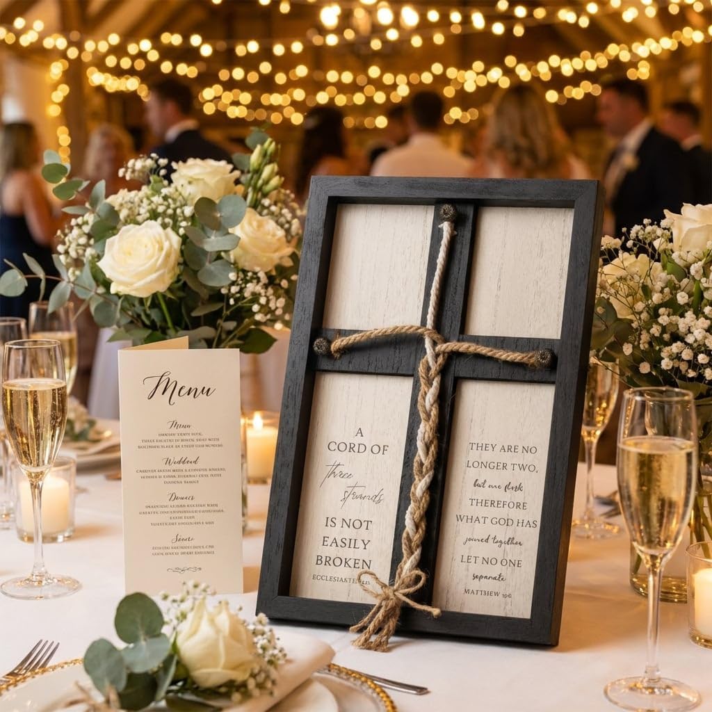 A Cord of Three Strands Wedding Ceremony Sign Elegant Trinity Braid Cross for Marriage Unity Symbolic Unity Rope 15×10in ideal for Wedding Ceremonies Christian Marriage Anniversary & Home Décor - Black