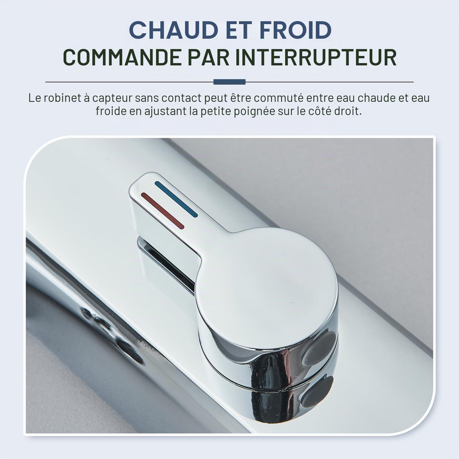 Robinet à capteur infrarouge pour salle de bain chrome, mitigeur de salle de bain à capteur automatique, affichage numérique, écran chaud/froid mitigeur lavabo