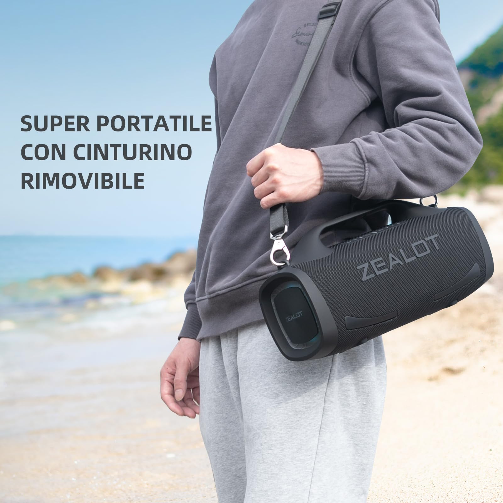 ZEALOT Cassa Bluetooth,100W Altoparlante Wireless,Bluetooth 5.3,Luce LED,USB-C,Impermeabile IPX6,supporto Micro SD,USB,AUX,per il campeggio,la spiaggia e le feste