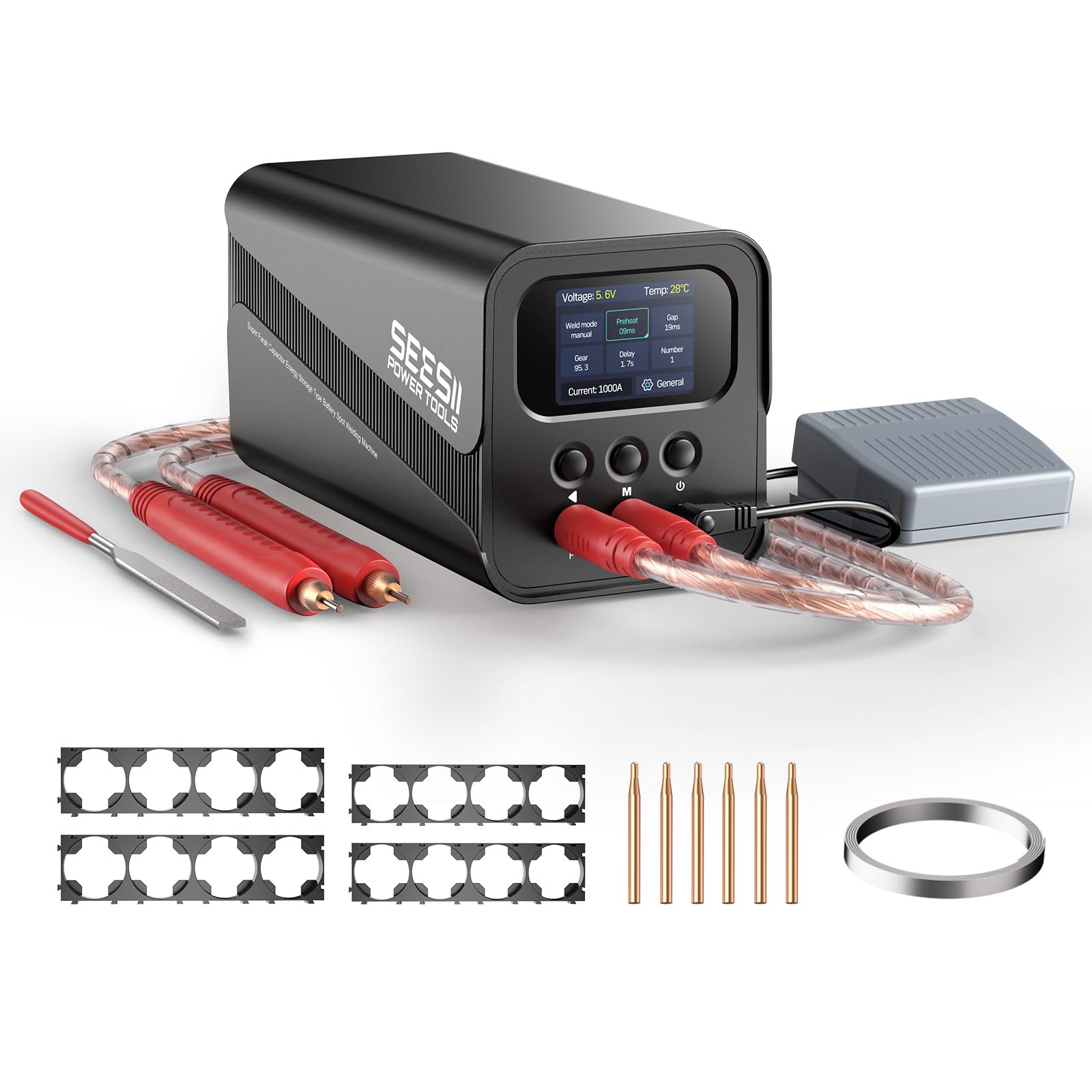 SEESII Capacitive Battery Spot Welder, Up to 0.3mm Pure Nickel, with 6 Pins