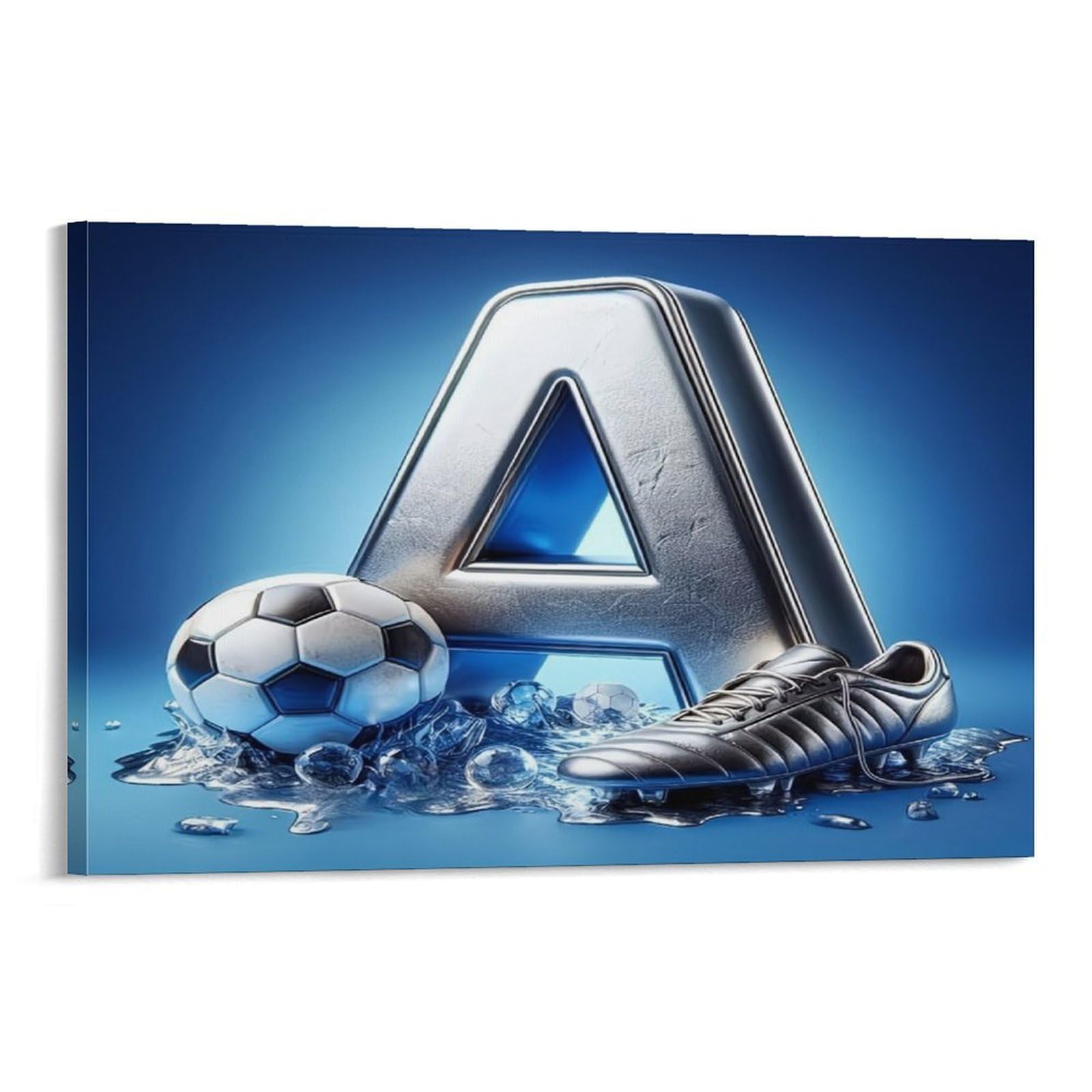 CPLVKWRQJ Soccer Equipment Set Individual Metal Letter A Soccer Boot Ice Shards Canvas Print - Office Wall Art Fade Resistant Statement Piece Ready to Hang 20x30inch(50x75cm)