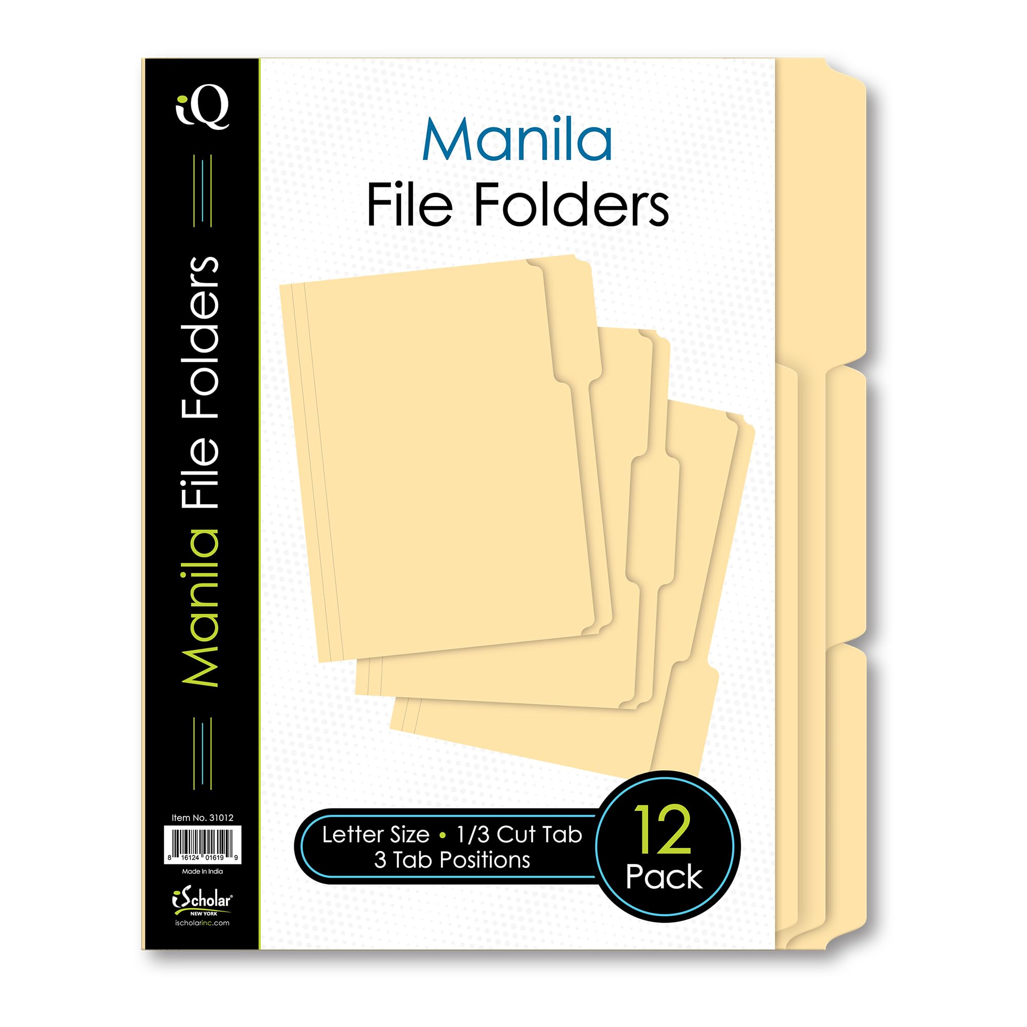 Ischolar Manille dossiers de fichiers, Lettre Taille, Lot de 12 (31012)