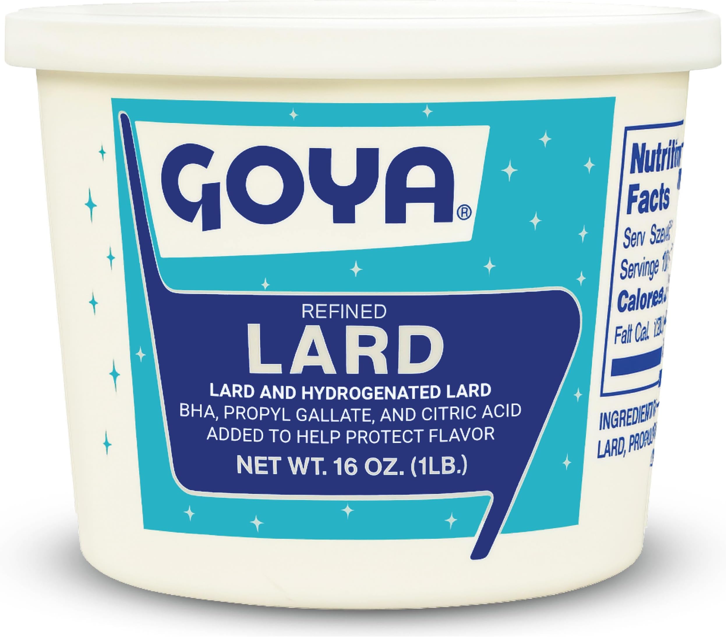 Goya Manteca Lard for Cooking and Baking, 1 Pound Tub, Premium Pork Fat, Rich Flavor for Tamales, Empanadas, and Pastries