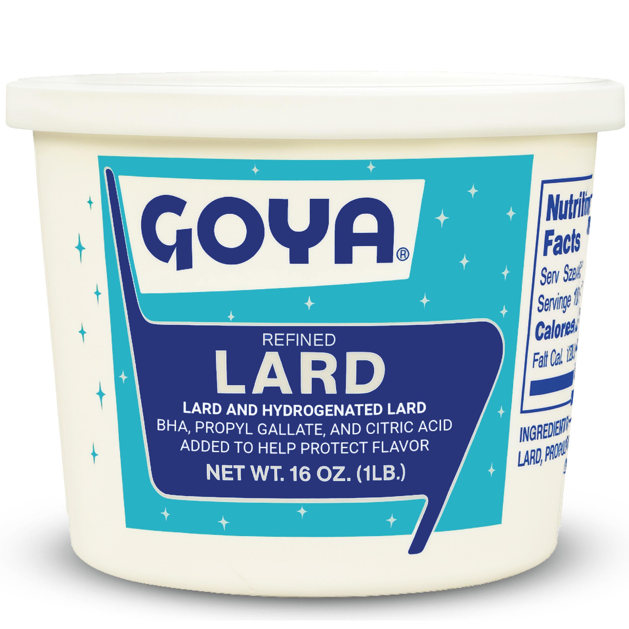 Goya Manteca Lard for Cooking and Baking, 1 Pound Tub, Premium Pork Fat, Rich Flavor for Tamales, Empanadas, and Pastries