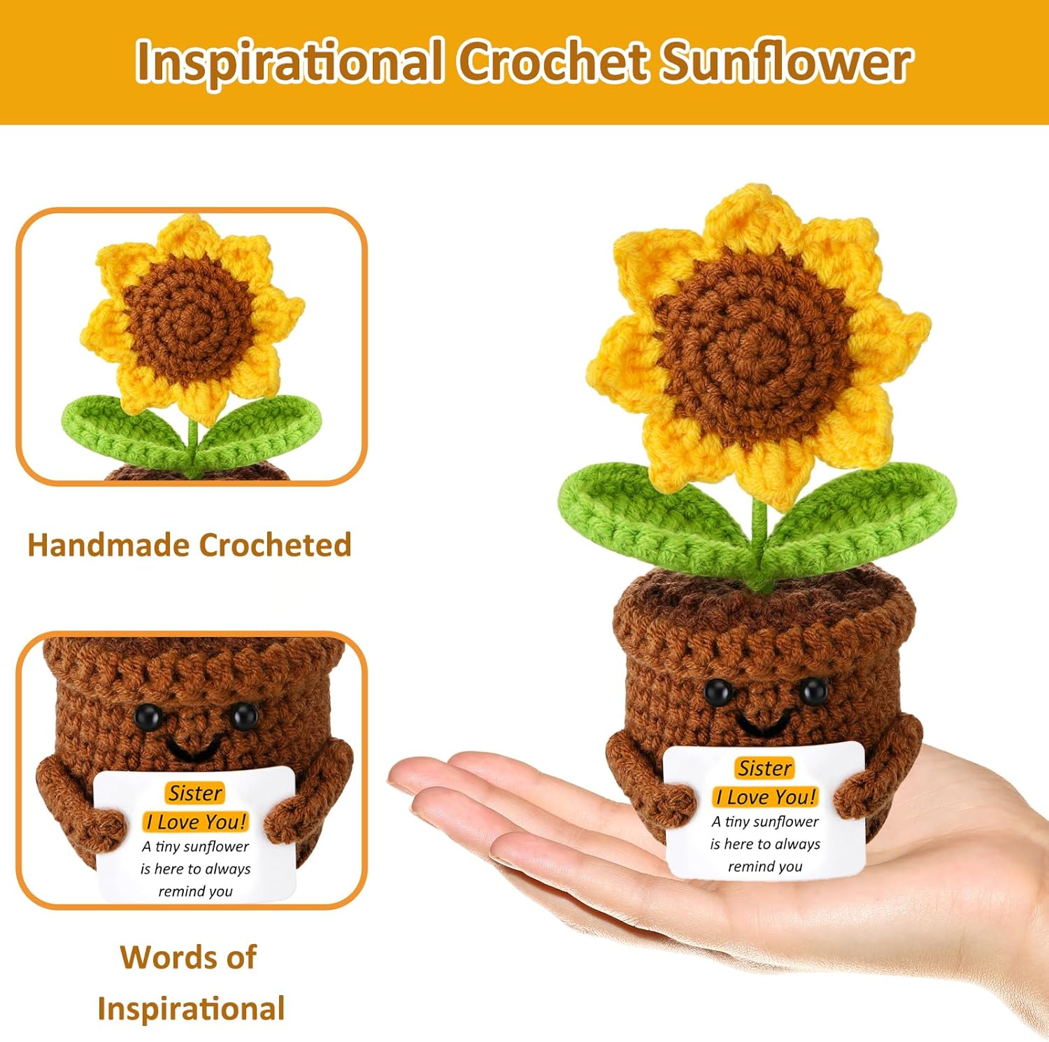 Valentines Day Gifts for Her Sister Birthday Gifts from Sister Emotional Support Crochet Sunflower Gifts for Women Friends - Image 2