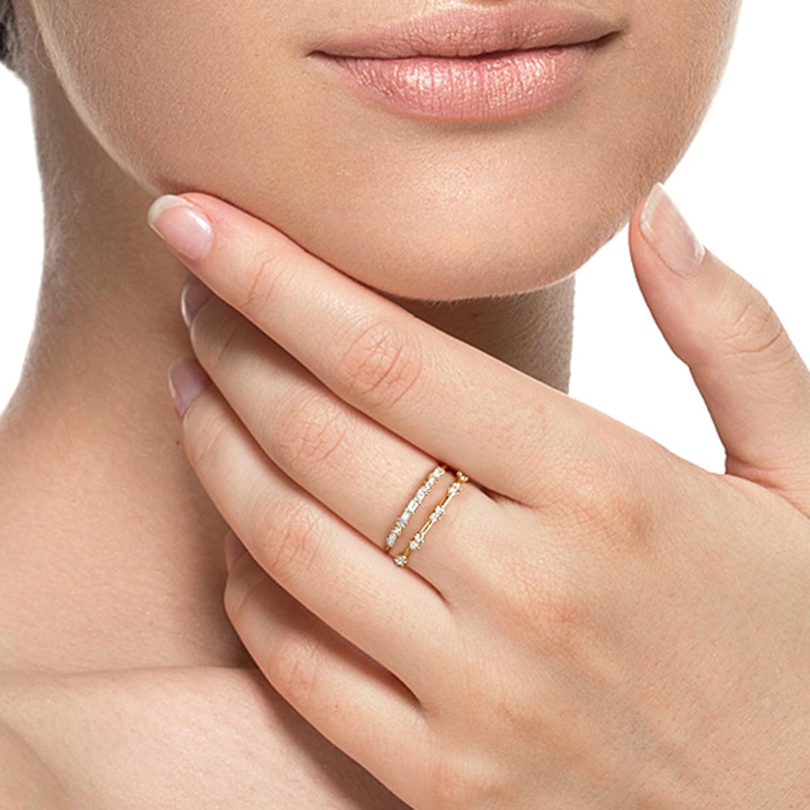 Pierścionek zaręczynowy z żółtego złota 9K / 14 K, damski, biały, moissanite, okrągły, z białym prostokątnym pierścieniem moissanit