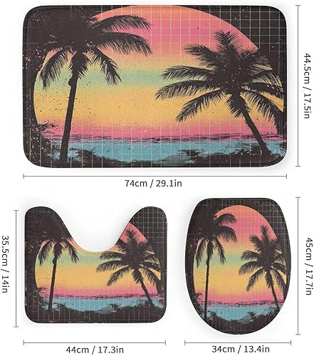 Miniatura 3 de 4 piezas de cortina de ducha de agua sintética colorida de acuarela con 12 ganchos, ilustración de cuadrícula rústica, arte tropical, palmera de